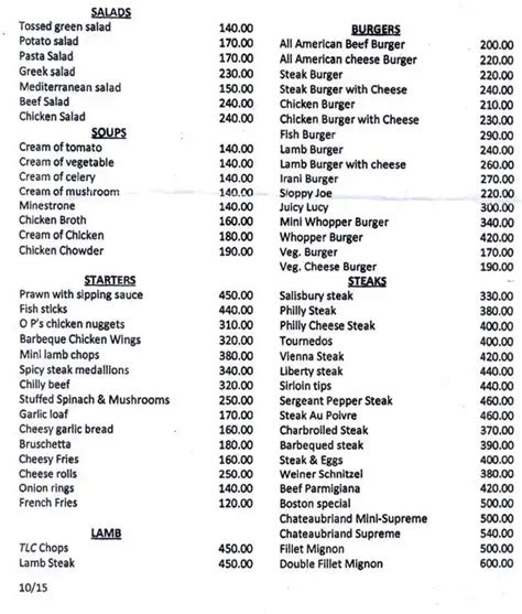 The Only Place Menu, Menu for The Only Place, Church Street, Bangalore ...