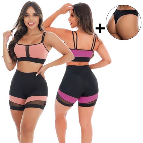 Kit Conjunto De Academia Short E Top Tule Fit Move Ar Livre Conjuntos