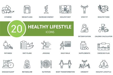 Premium Vector Healthy Lifestyle Outline Icons Set Creative Icons