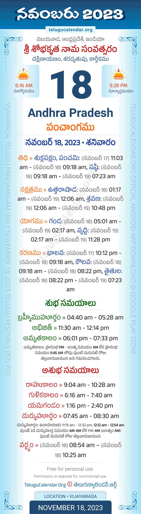 Andhra Pradesh November Telugu Panchangam