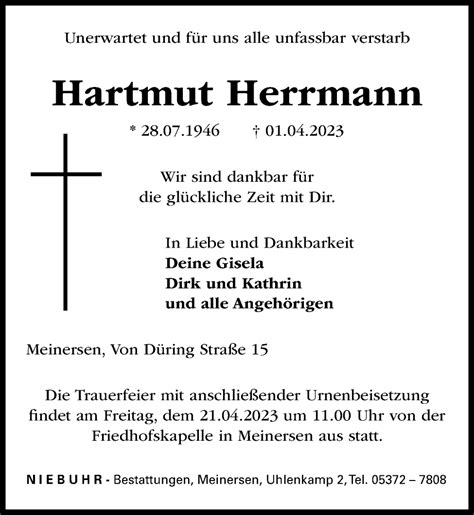 Traueranzeigen Von Hartmut Herrmann Trauer Anzeigen De