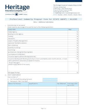 Fillable Online Professional Indemnity Proposal Form For ESTATE AGENTS