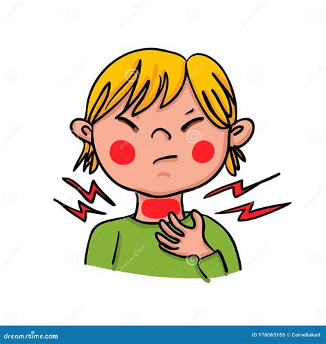 A Child is Showing Symptoms of a Sore Throat- Hand-drawn Vector ...