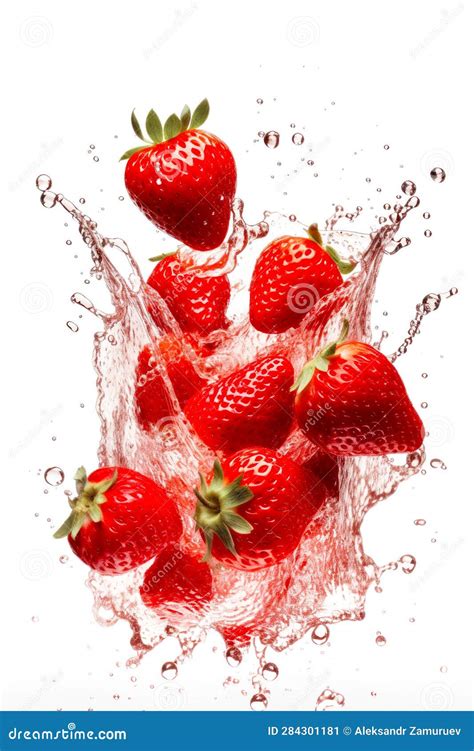 Fresas Frescas Tiradas Al Agua Con Salpicaduras En Fondo Blanco Ai