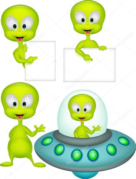 Lindo Verde Alien Gena Colecci N De Dibujos Animados Conjunto Vector