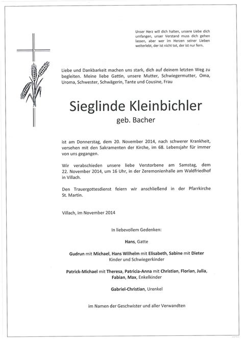 Parte für Sieglinde Kleinbichler pax requiem