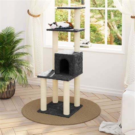 Arbre Chat Avec Griffoirs En Sisal Gris Fonc Cm Cdiscount