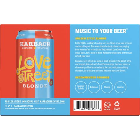 Karbach Brewing Company Love Street Blonde Craft Beer Pack Beer FL OZ Cans Ct Fl Oz