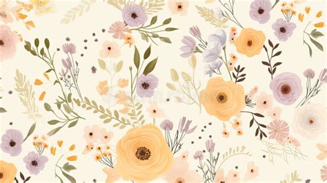 Muted Pastel Floral Pattern Stock Illustration - Illustration of green ...