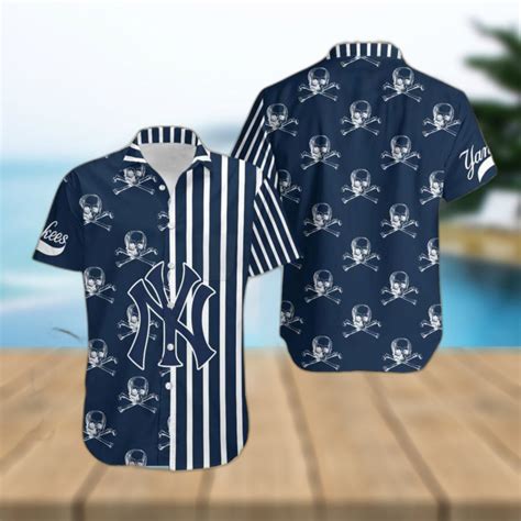 MLB New York Yankees Skull Pattern Danger Hawaiian Shirt For Halloween - Limotees