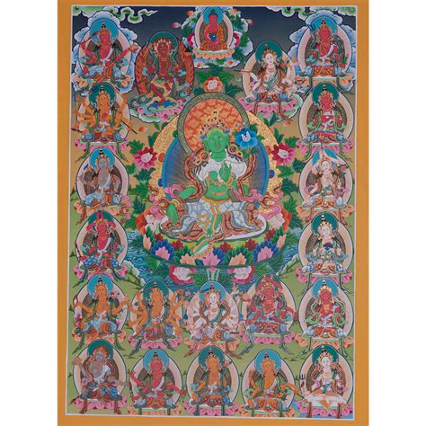 21 Tara With Single Cotton Canvas Handmade Thanka Painting From Nepal