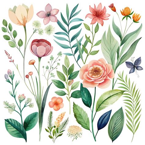 Handpainted Botanical Watercolor Sets Watercolor Vector Illustration