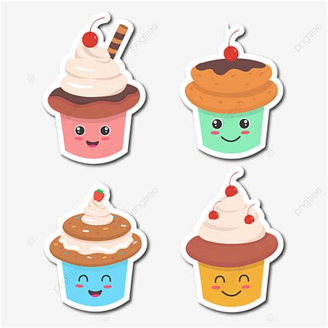 Hình ảnh Cupcakes Dễ Thương Kawaii Sticker Set Minh Họa Png Nhãn Dán