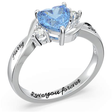 Engraved Heart Stone Promise Ring