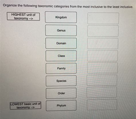 Solved Organize the following taxonomic categories from the | Chegg.com 