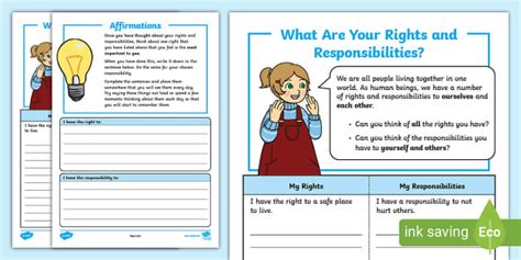 Rights And Responsibilities Worksheet Download And Use Now