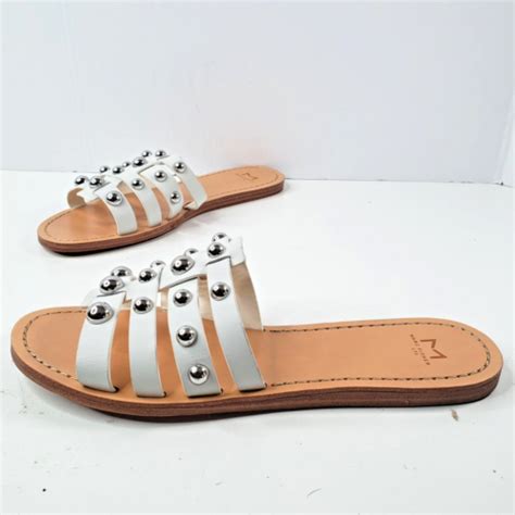 Marc Fisher Studded Slide Sandals Size White Leather Flat Strappy