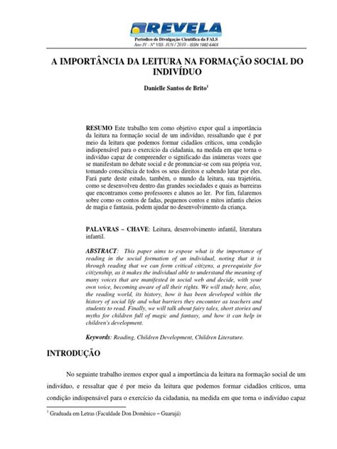 A Importância Da Leitura Na Formação Do Indivíduo - "A Importância Da Leitura Na Formação Social Do Indivíduo PDF | PDF ...