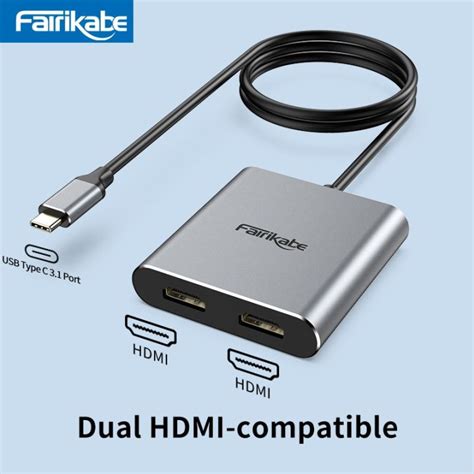 USB C To Dual HDMI Hub 4K Triple Display Video Converter Type C To 2 HDMI Adapter Amplifier ...