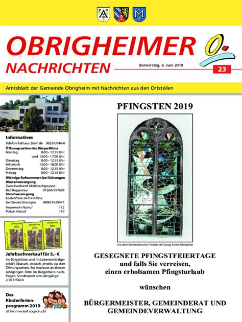 Ausfüllbar Online Amtsblatt der Gemeinde Obrigheim mit Nachrichten aus