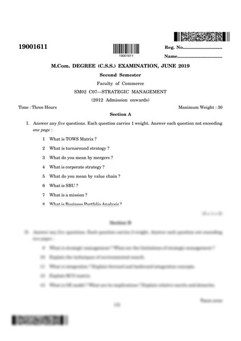 Solution Strategic Management Question Paper Studypool