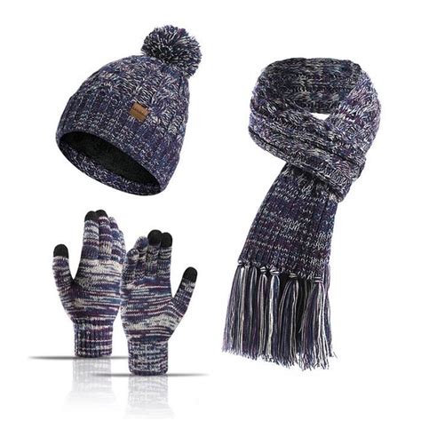 Mnf En Hiver Chaud Bonnet Chapeau Longue Echarpe Et Gants Ensemble