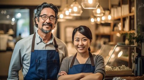 Premium Ai Image Portrait Of Two Smiling Asian Entrepreneurs Standing