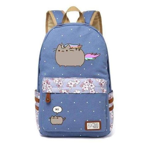 Pusheen Cat Canvas Bag Unicorn Flower Wave Point Rucksacks Backpack For