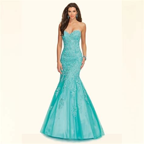 Online Parties Gowns Plus Size Teal Blue Sweetheart Applique With Beading Tulle Sexy Turquoise