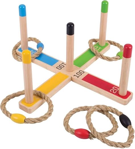 Bigjigs Toys Wooden Quoits 5 Rope Garden Quoits And Ring Toss Game