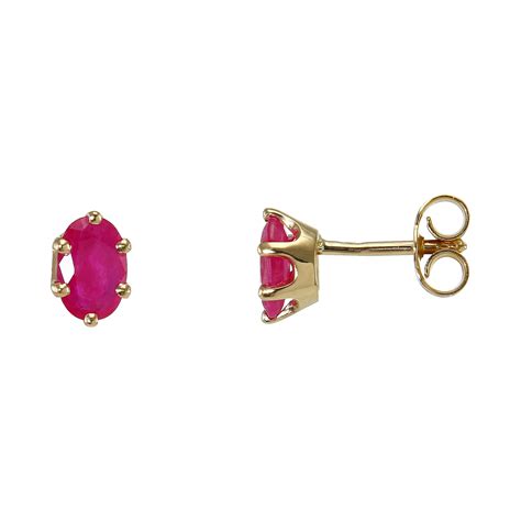 Boucles D Oreilles Or Jaune Rubis Ovales 6x4mm Ref 31008