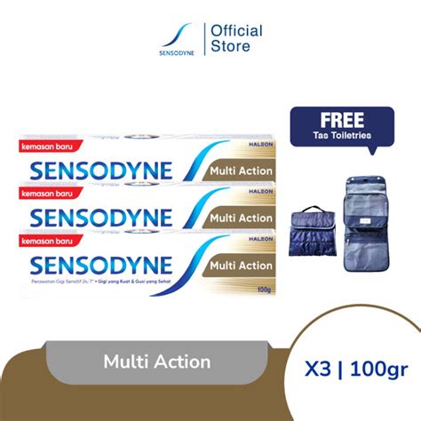 Triple Sensodyne Multi Action Sensitif 100gr Free Toiletries Bag