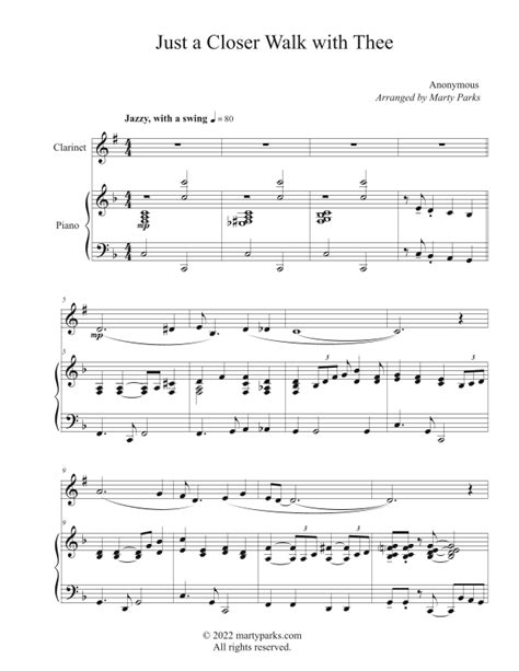 Just A Closer Walk With Thee Clarinet Piano Arr Marty Parks By Anonymous And Lowell Mason