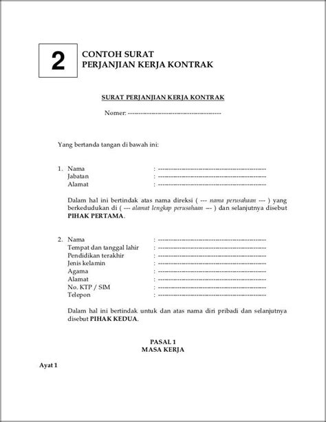 Contoh Draft Surat Kontrak Kerja Karyawan Doc Surat Lamaran Kerja