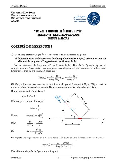 SOLUTION Td2 Electrostatique 2021 2022 Corrig Studypool