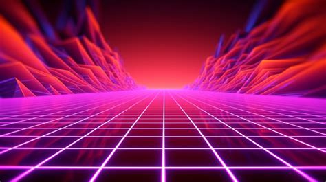 3d Rendering Of Retro Synthwave Background With Wireframe Net Retrowave Synthwave Retro