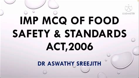 Fssai Exam Imp Mcq Of Food Safety Standards Act By Dr Aswathy