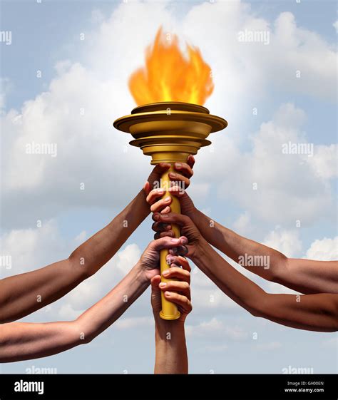 People Holding A Torch Flame Symbol As A Group Of Diverse Athletes Or