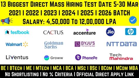 13 Biggest Direct Mass Hiring Test Date 5 30 Mar Freshers Jobs