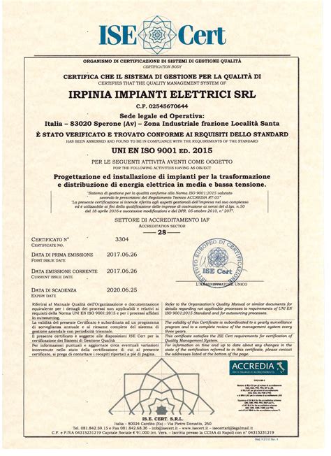 Certificazioni Irpinia Impianti Elettrici