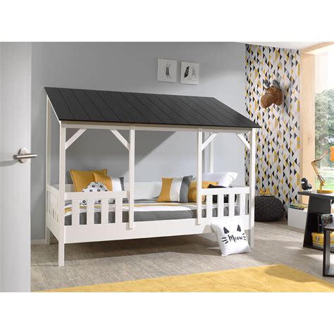 Lit Cabane 90x200 Sommier Inclus Vipack Housebed Blanc Et Bois Lits