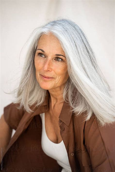 White Hair Natural Woman By Stocksy Contributor Alba Vitta In 2023 Grey Hair Model