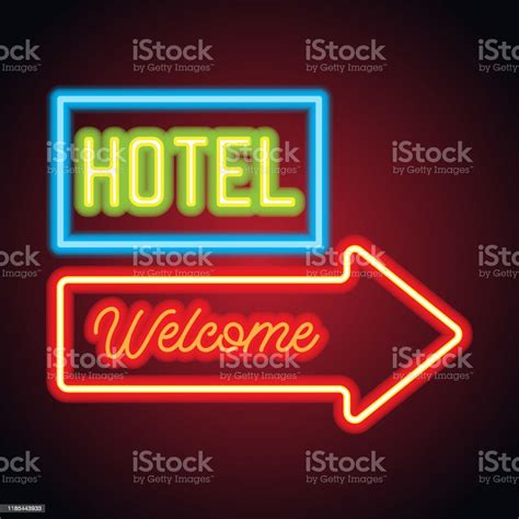 Hotel Motel Neon Sign Plank Vector Illustration Stock Illustration