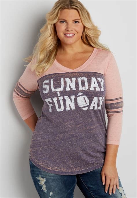 Plus Size Burnwash Football Tee With Sunday Funday Graphic Maurices