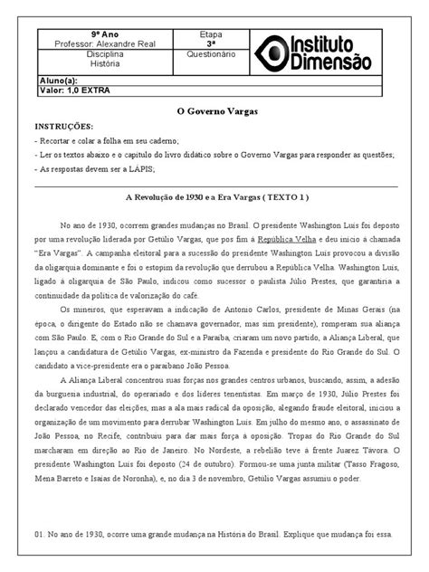 Explorando A Era Vargas Atividades Para O Ano Respostas Cenapet