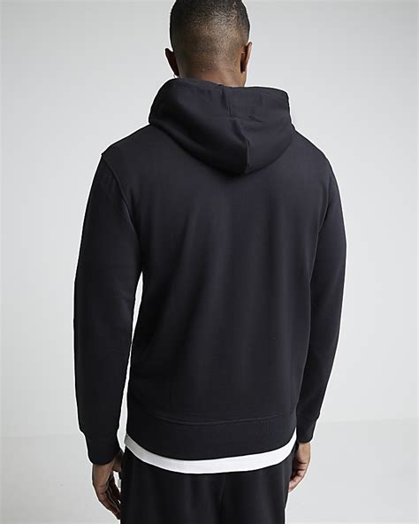 Black Slim Fit Plain Hoodie | River Island