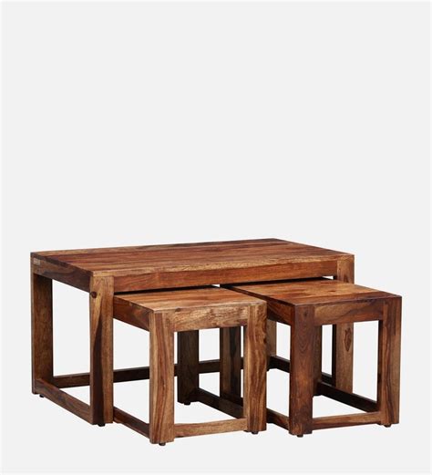 Buy Avian Sheesham Wood Nesting Coffee Table Set In Rustic Teak Finish