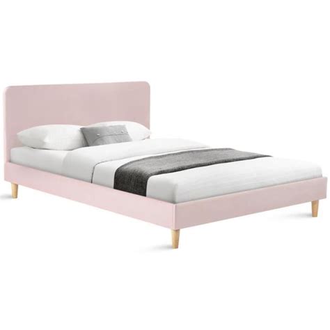 Idmarket Lit Double Scandinave Balta X Cm Tissu Rose Clair