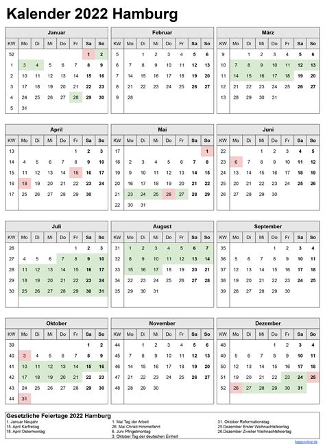 Kalender Inkl Ferien F R Hamburg Feiertage Pdf Xls Und Png