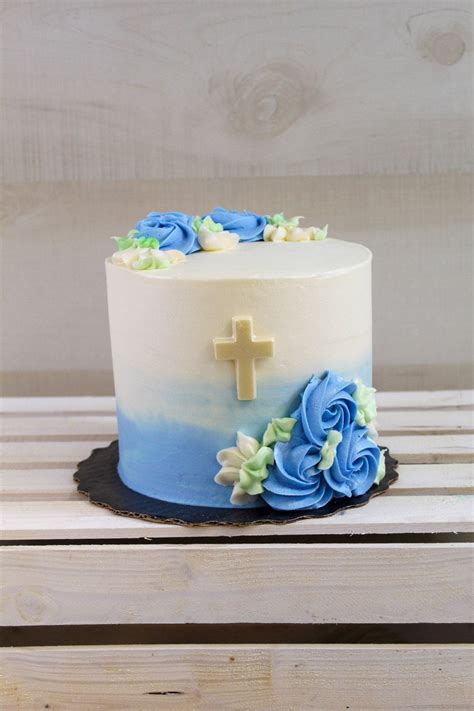 Designer Blue Baptism Cake | Butterfly Bakery